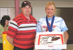Laura and her Coach with Cake