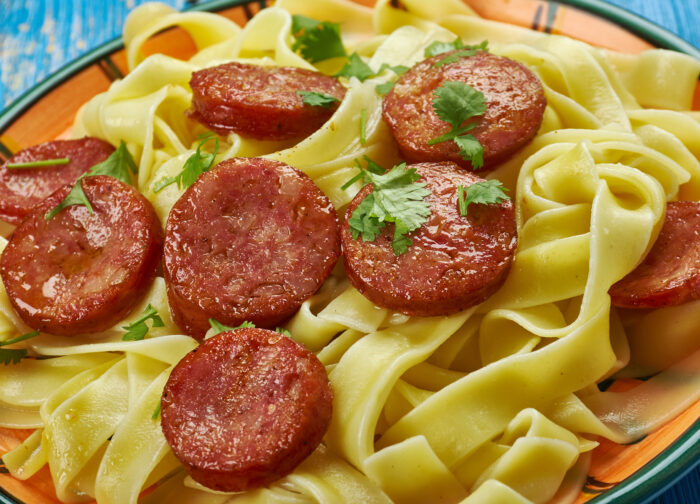 Creole,carbonara,,,recipe,for,italian,carbonara,and,creolize,andouille