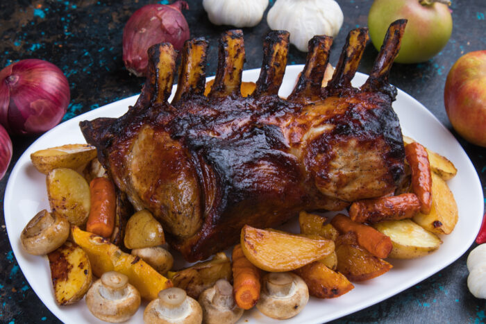 Roasted,rack,of,pork,,pork,loin,roast,with,frenched,ribs