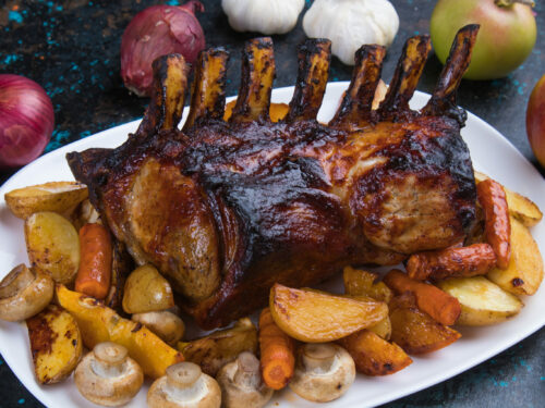 Roasted,rack,of,pork,,pork,loin,roast,with,frenched,ribs